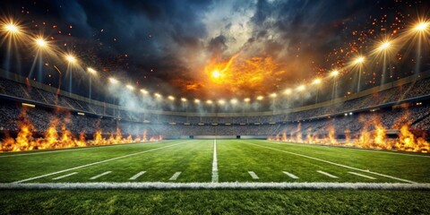 Fiery Stadium Night A Dramatic Scene of Intense Competition and Burning Passion Under a Dramatic Sky
