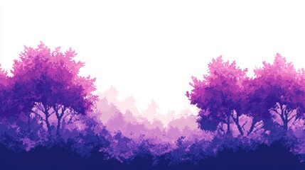 Fototapeta premium Serene Pixel Art Landscape with Purple Trees and Soft Background