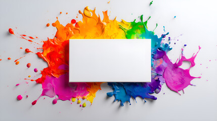 White blank canvas surrounded by colorful paint splatter