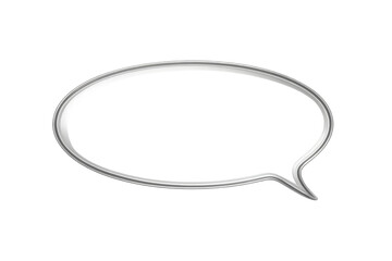 Silver speech bubble gleaming, representing dynamic communication with sleek metallic surface hovering over transparent backdrop