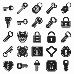 Obraz premium black and white vector icons of keys and locks – ideal for security apps, design projects, or cybersecurity content