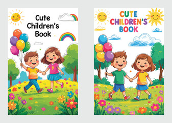 Cartoon Kids Holding Balloons With Sunshine And Rainbow Book Cover