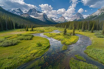 Title: Serenity in Bloom: Vibrant Wildflowers in Alpine Splendor