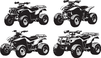 Obraz premium Print Four black and white atv illustrations isolated on white background