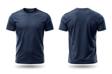 Front and back view of navy blue t shirt mockup template