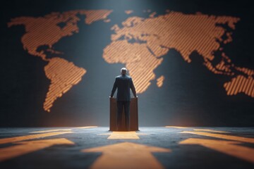 President and global arrows: symbolic representation of trade negotiations. Trade war pause. Eu retaliatory tariffs suspended to facilitate trade negotiations. Negotiation strategy.