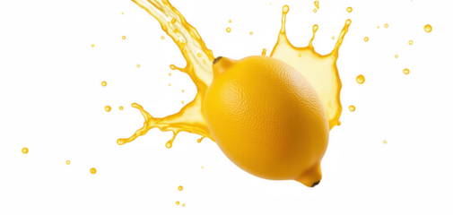Fresh lemon splashing in vibrant yellow juice, creating dynamic and refreshing scene. Perfect for culinary and beverage themes