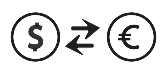 currency exchange icon, dollar to euro symbol with arrows