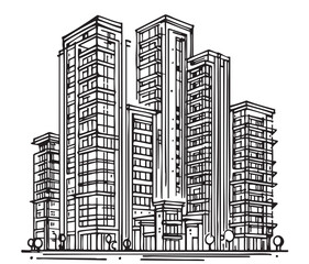 High rise building sketch. Line art, doodles