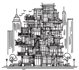 Abstract High rise building sketch. Line art, doodles