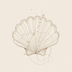 Delicate Outline of a Sea Shell with Pearls and Stars on a Soft Background for Marine and Nautical Themed Designs