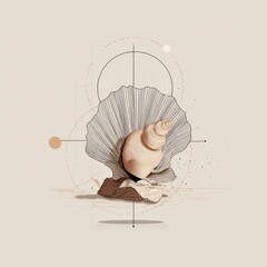 Abstract representation of a shell with intricate line art and minimalist design on a neutral background