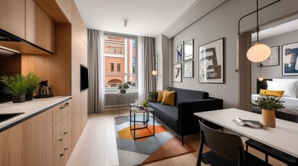 Fototapeta premium A modern, stylish apartment with a bright and airy feel.