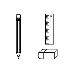 Minimalist Vector Illustration of School Supplies with Pencil Ruler and Eraser in Modern Style
