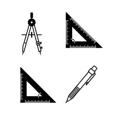 Vector Illustration of Geometric Drawing Tools with Rulers Compass and Pen in Modern Minimalist Style