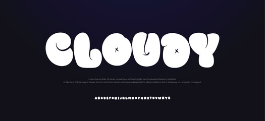 Cloudy alphabet, cartoon kids font. Funny balloon typeface in trendy y2k graffiti style. Cute vector illustration. Letters and numbers.  © Spidey