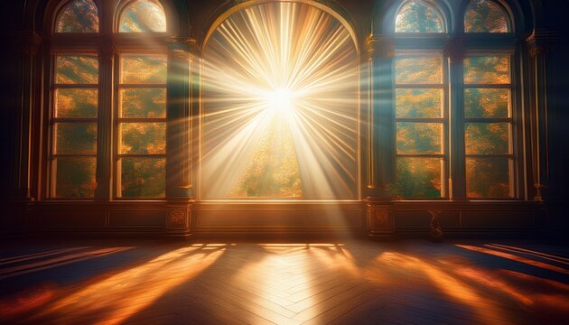sunbeams create divine rays through window peaceful ethereal atmosphere