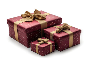 Obraz premium Two Red Gift Boxes with Golden Ribbon on White Background