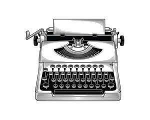 Detailed front view of an engraving style manual typewriter machine illustration