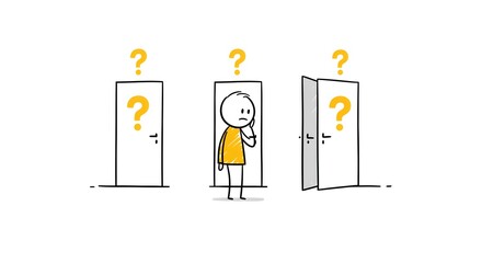 Choice Concept: Stick Figure Considering Doors with Question Marks