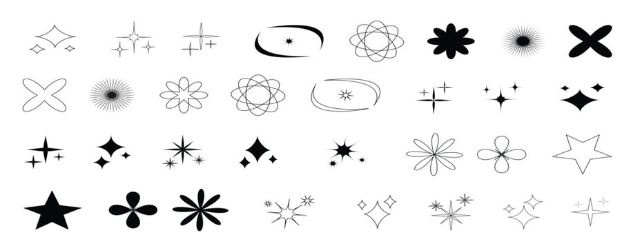 Star collection. Stars with Frame in modern minimalist design. Frame with stars line elements. Trendy linear frames with stars in different geometric forms. Boho design