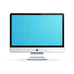 Fototapeta premium Computer screen with blue display and silver frame white background