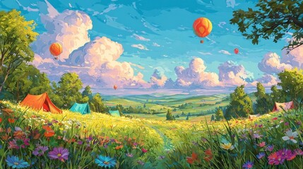 Fototapeta premium spring landscape with flowers