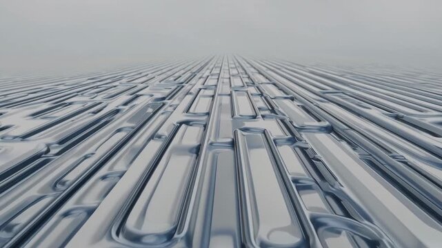 Parallel metallic liquid pattern extending across smooth horizon

