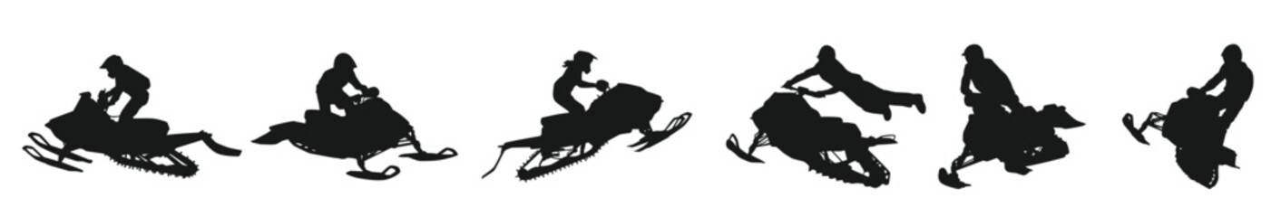 snowmobile silhouette set winter sports racing isolated white background graphic vector.