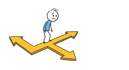 Confused Stick Figure at Crossroads, Decision Making, Direction