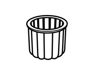 Empty Basket Container with Vertical Slats, Round Shape, Black and White Color, Minimal Style Vector Illustration.