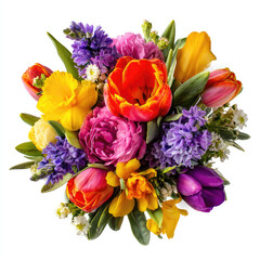 Obraz premium Colorful spring flower bouquet with tulip and daffodil