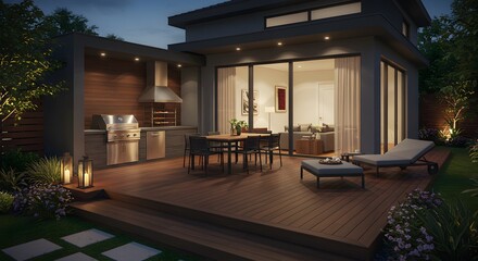 Fototapeta premium Luxury Modern Outdoor Living Space at Night