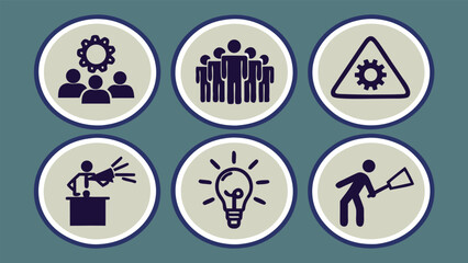 Teamwork idea warning and presentation icons vector