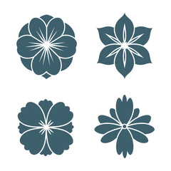 Four Stylized Floral Designs Isolated on White Background, Simple Flower Icons Vector Illustration