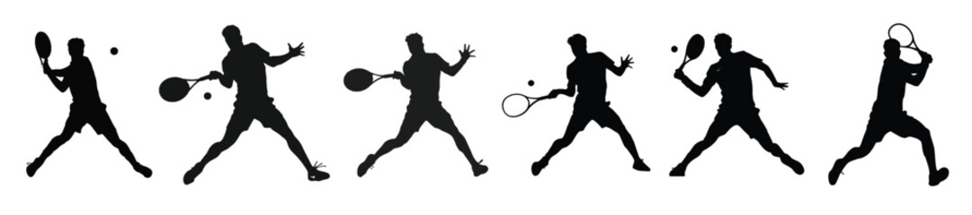 silhouette tennis players vector white tennis player man with racket hits ball