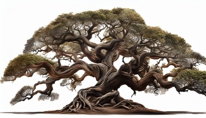ancient gnarled tree with sprawling branches isolated on a white background background removed