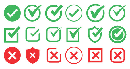 tick cross brush signs green checkmark ok red x icons isolated white backgrounded © Hamdal
