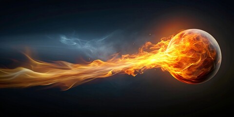 Fiery Orb Blazing Across a Dark Expanse, Leaving a Trail of Incandescent Energy and Glowing Smoke