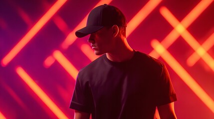 Man in Suit and Sunglasses Posing in a Neon-Lit Room