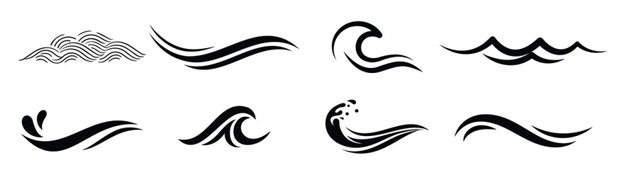 vector line icon set with simple doodle wave illustration can be edited again