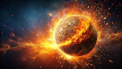 Fiery Celestial Body Exploding in a Cosmic Inferno, Embers and Dust Swirling in a Galactic Maelstrom
