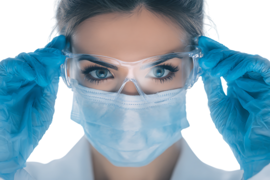 Caucasian female scientist in PPE.