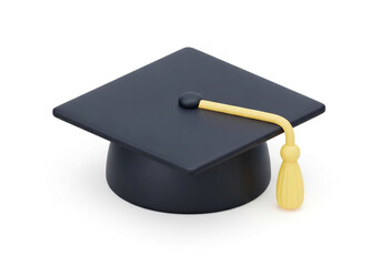 3D Render of a Graduation Cap: Minimalist Design Dark Grey and Yellow Achievement Symbol.