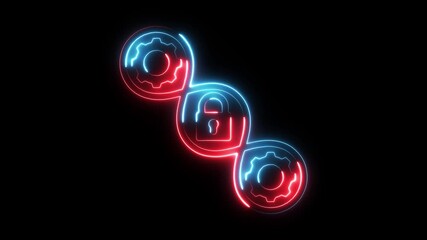 Neon lock and gears abstract digital animation representing cybersecurity data protection network security system - Powered by Adobe