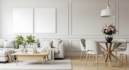 Elegant Living Room with Soft Natural Light and Floral Accents