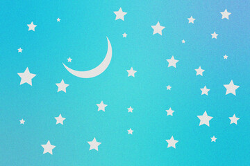 Sparkling crescent moon and stars on a teal glitter background isolated on transparent background