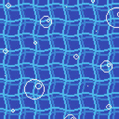 Blue Wavy Pool with Bubbles, Pixel Art Style Pattern  Background