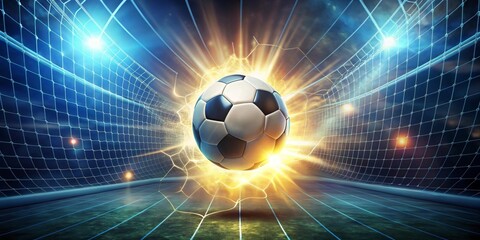 A Powerful Soccer Ball Soaring Through the Net with Dynamic Lighting Effects
