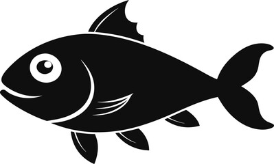 Black and white fish vector illustration on white background
